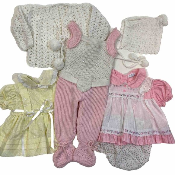 6pc Baby Girls 3-6mo Dress Outfit Lot Floral 90s - Picture 1 of 8